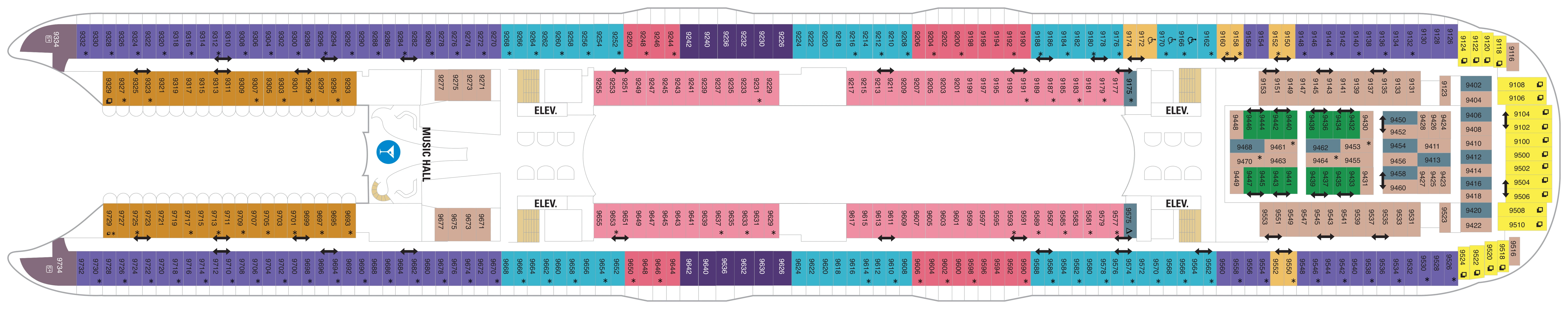 Wonder of the Seas, Deck 9: official cabin and venue layout