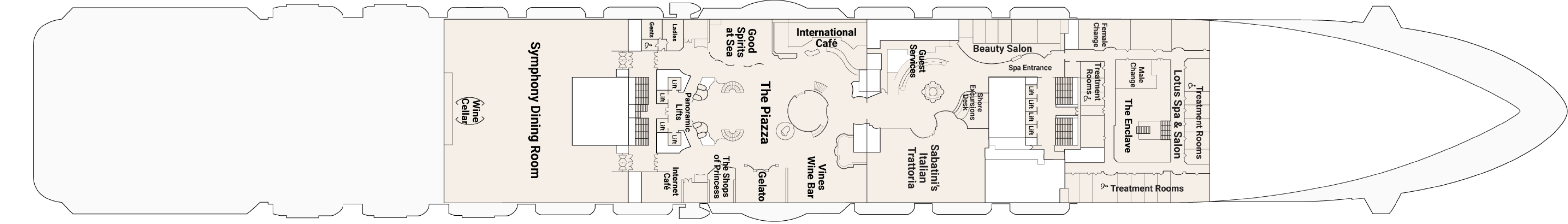 Regal Princess, Deck 5: official cabin and venue layout