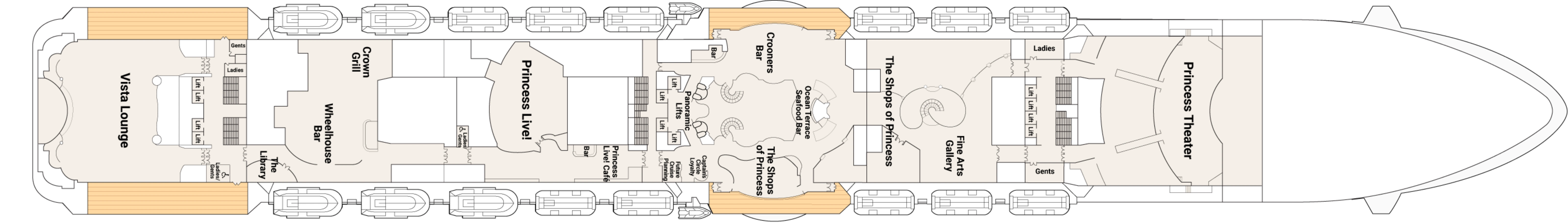 Regal Princess, Deck 7: official cabin and venue layout