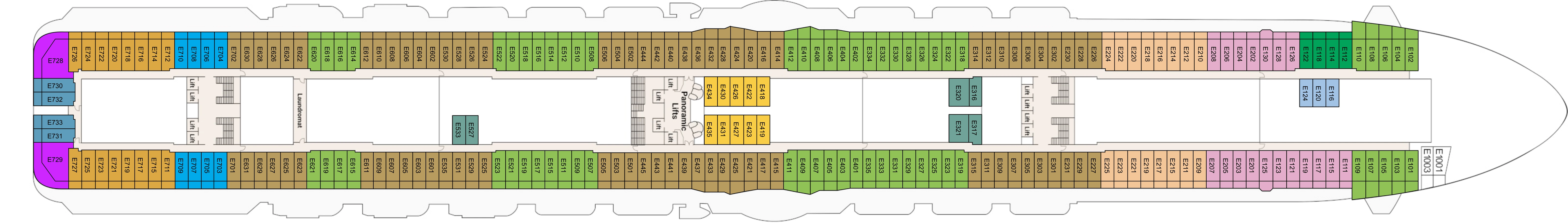 Regal Princess, Deck 8: official cabin and venue layout