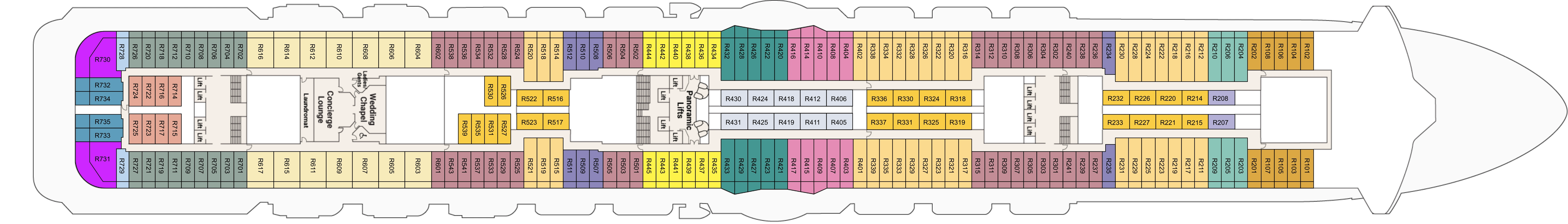 Regal Princess, Deck 14: official cabin and venue layout
