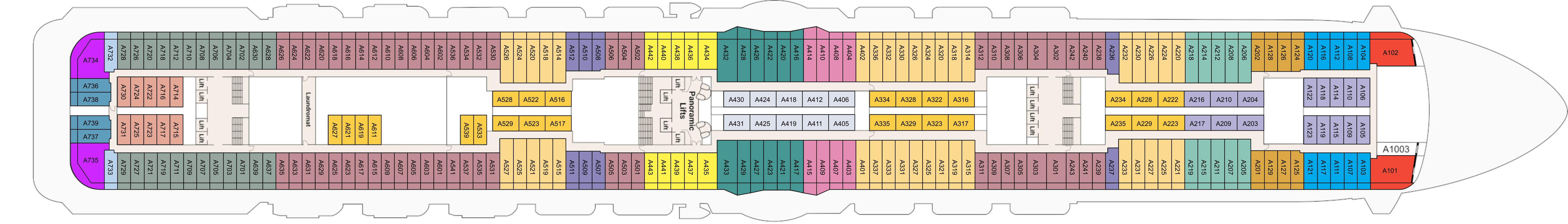 Regal Princess, Deck 12: official cabin and venue layout