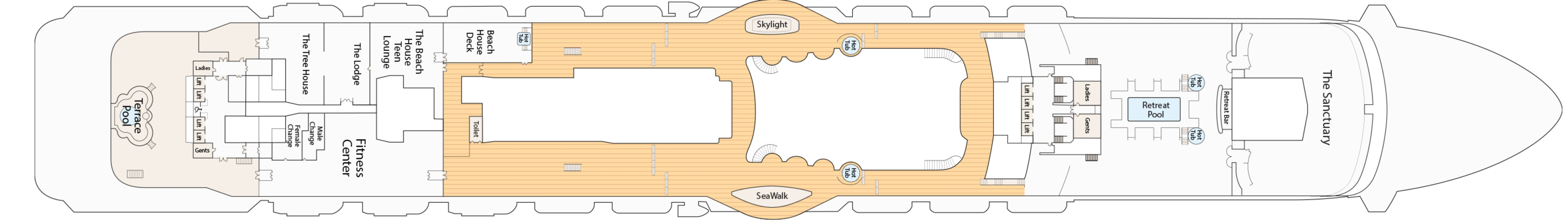 Regal Princess, Deck 17: official cabin and venue layout