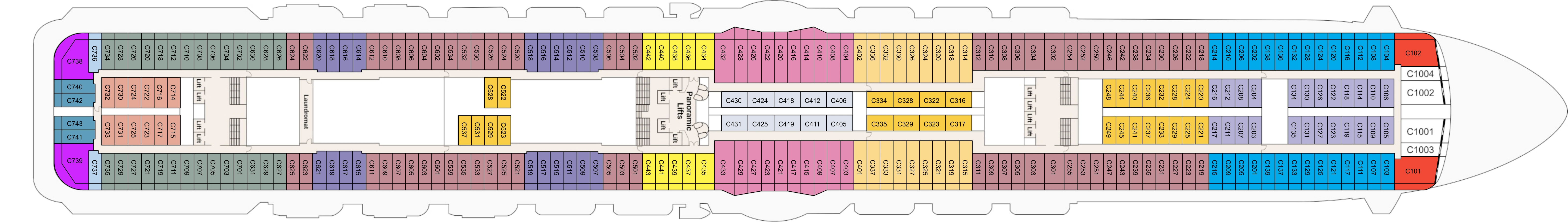 Regal Princess, Deck 10: official cabin and venue layout