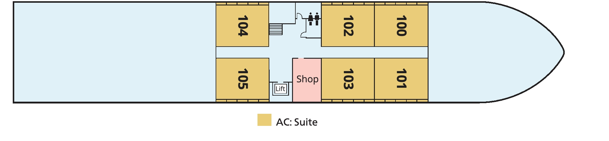 Viking Ra, Deck 1: official cabin and venue layout