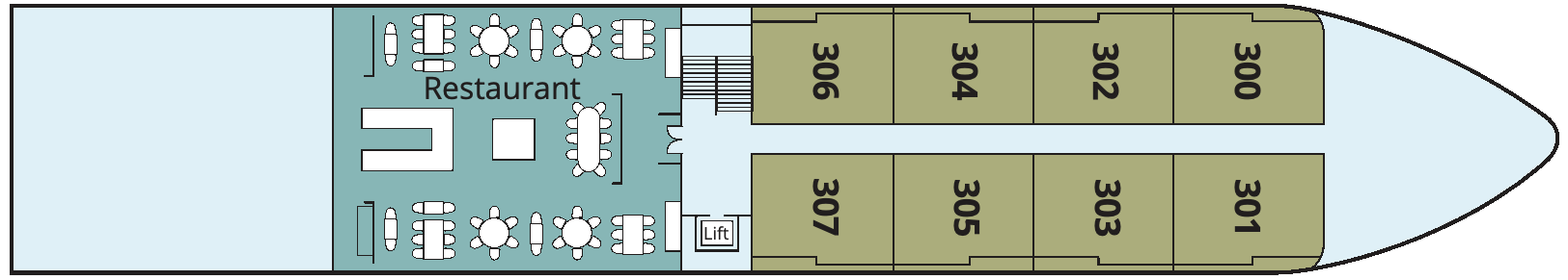Viking Ra, Deck 3: official cabin and venue layout