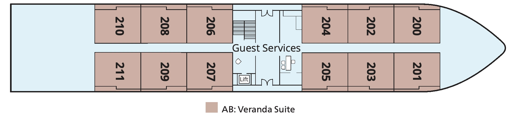 Viking Ra, Deck 2: official cabin and venue layout