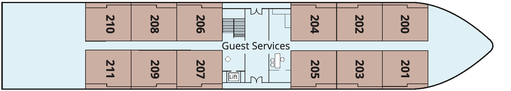 Viking Ra, Deck 2: official cabin and venue layout