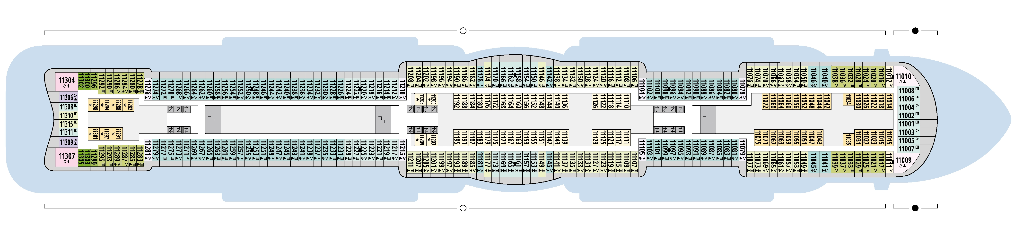 AIDAcosma, Deck 11: official cabin and venue layout