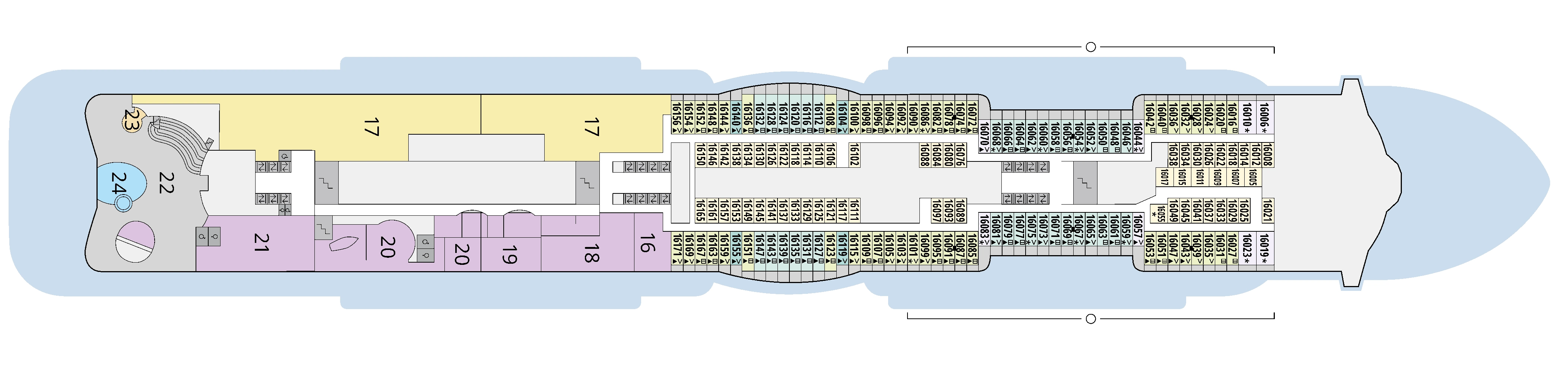 AIDAcosma, Deck 16: official cabin and venue layout
