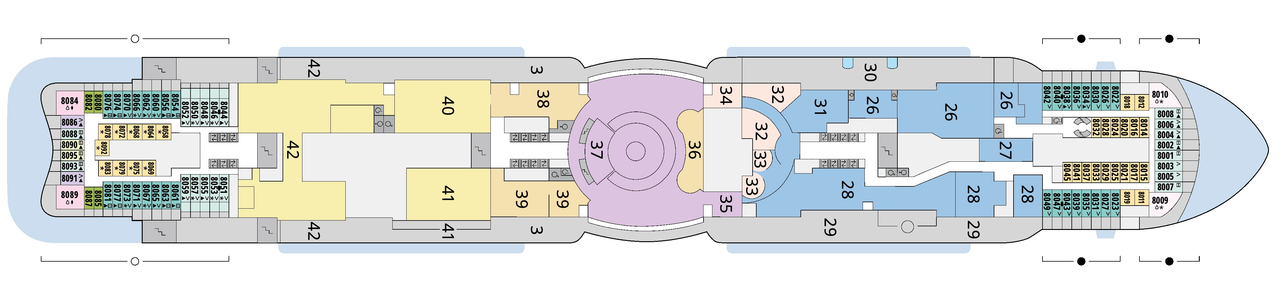 AIDAcosma, Deck 8: official cabin and venue layout