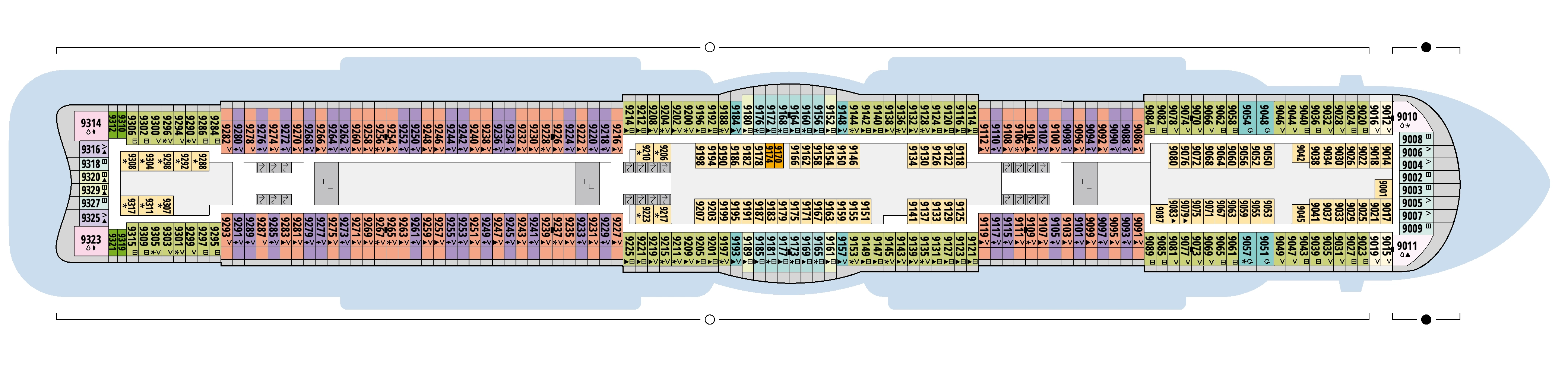 AIDAcosma, Deck 9: official cabin and venue layout