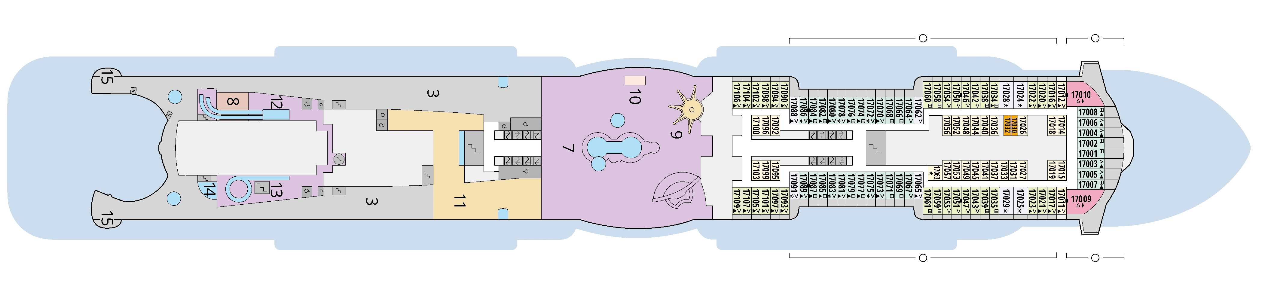 AIDAcosma, Deck 17: official cabin and venue layout