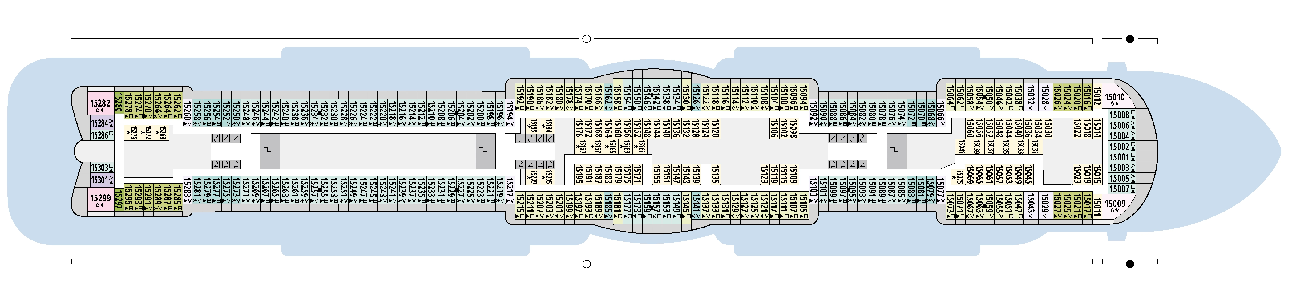 AIDAcosma, Deck 15: official cabin and venue layout