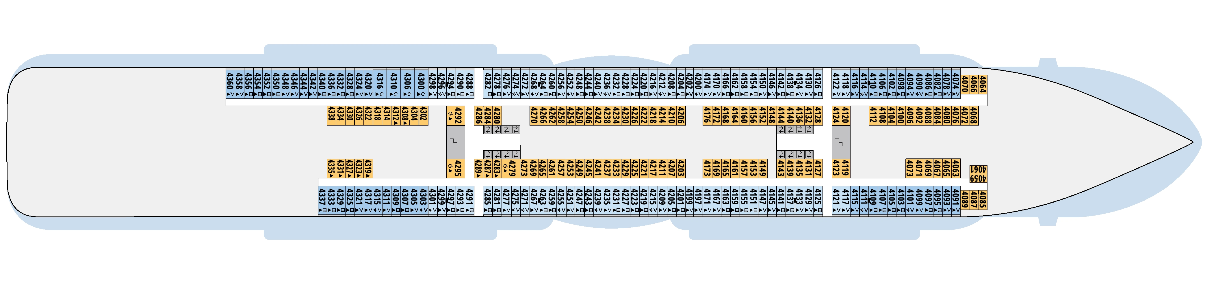 AIDAcosma, Deck 4: official cabin and venue layout