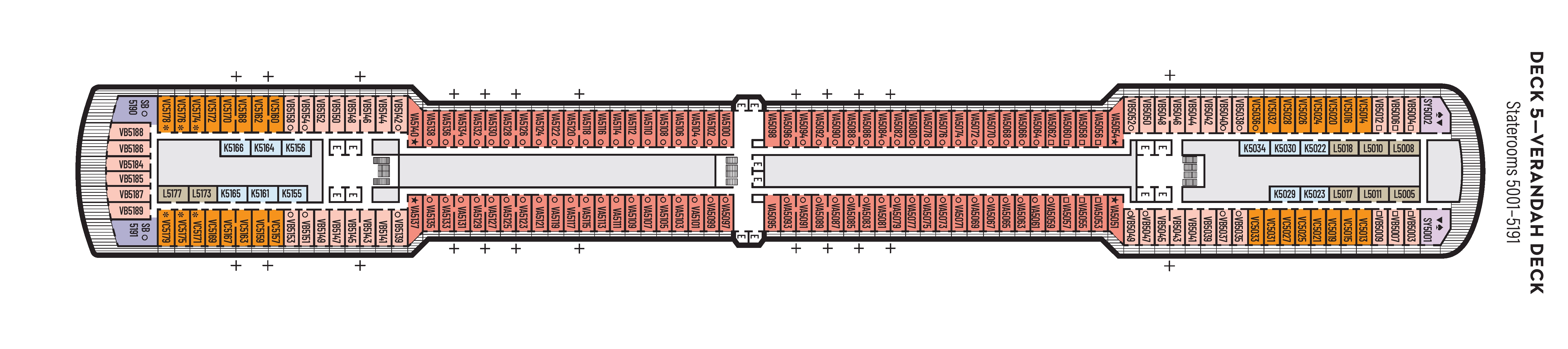 Oosterdam, Deck 5: official cabin and venue layout