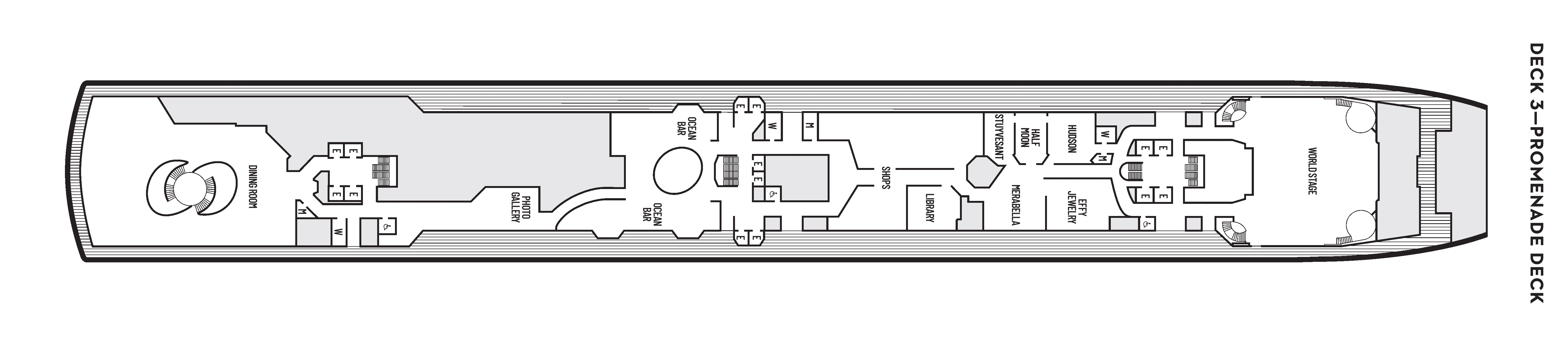 Oosterdam, Deck 3: official cabin and venue layout