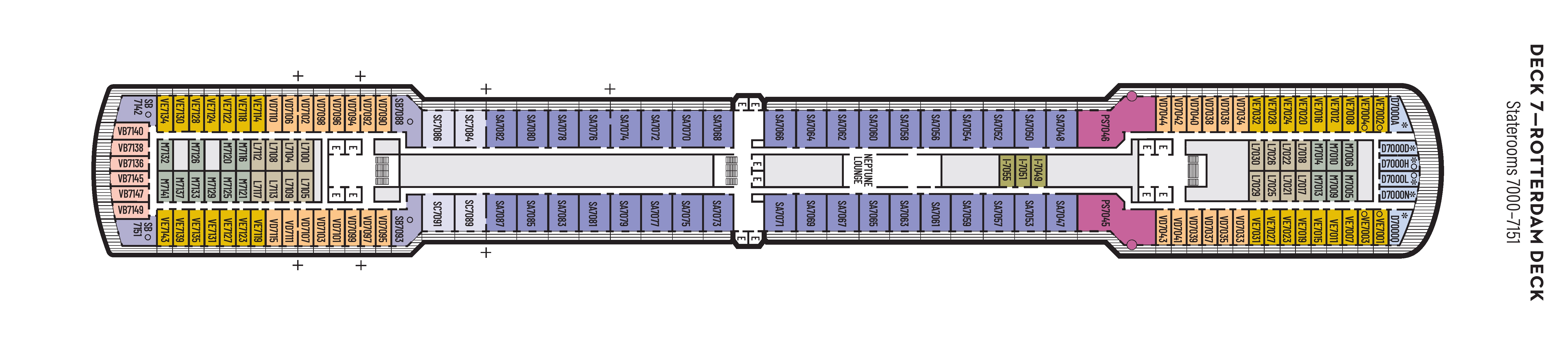 Oosterdam, Deck 7: official cabin and venue layout