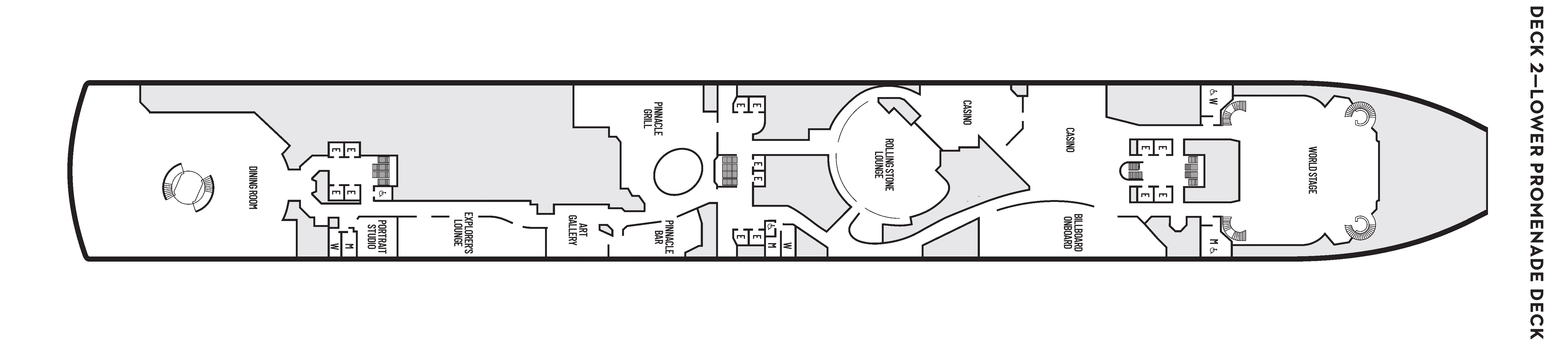 Oosterdam, Deck 2: official cabin and venue layout