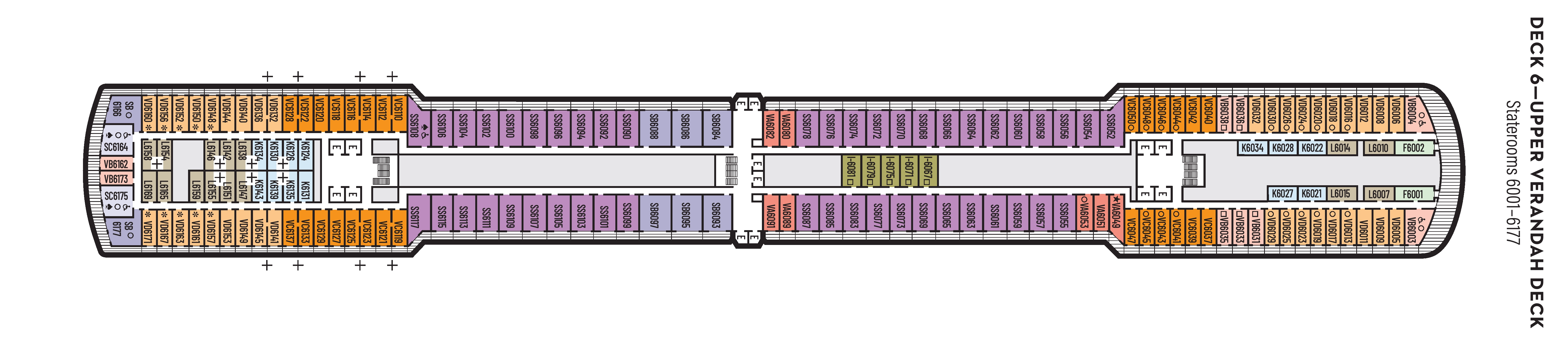 Oosterdam, Deck 6: official cabin and venue layout