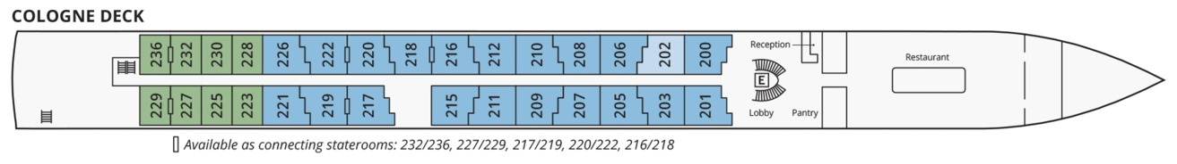 S.S. Elisabeth, Deck 2: official cabin and venue layout