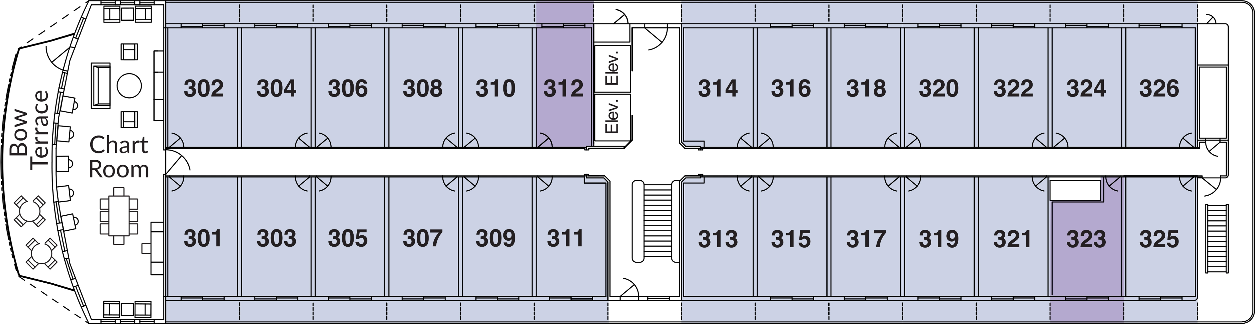 American Mariner, Deck 3: official cabin and venue layout