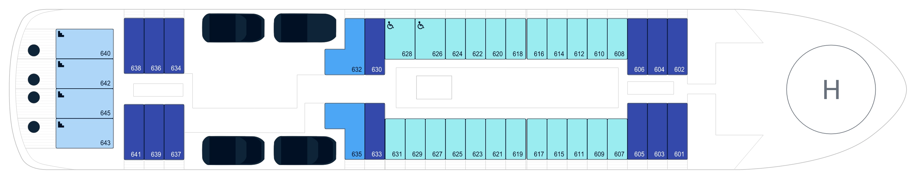 Le Commandant Charcot, Deck 6: official cabin and venue layout