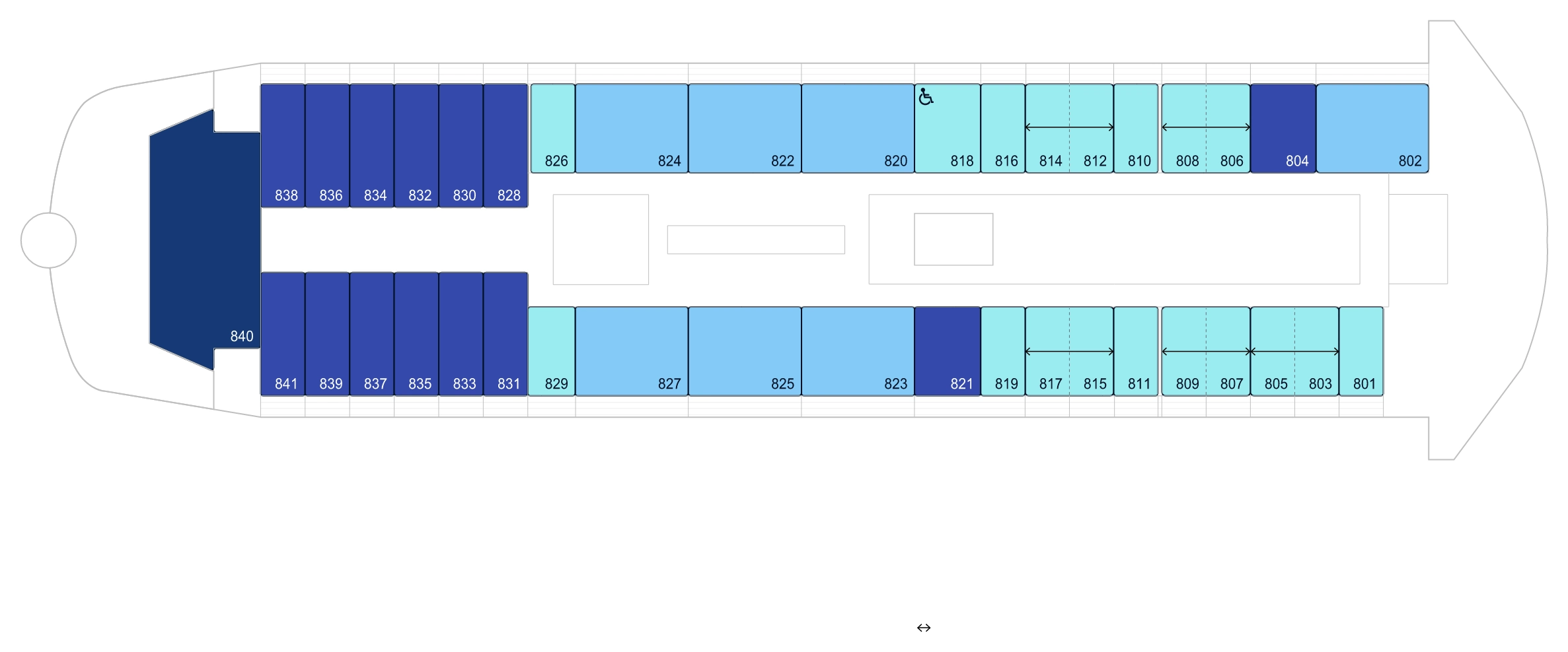 Le Commandant Charcot, Deck 8: official cabin and venue layout