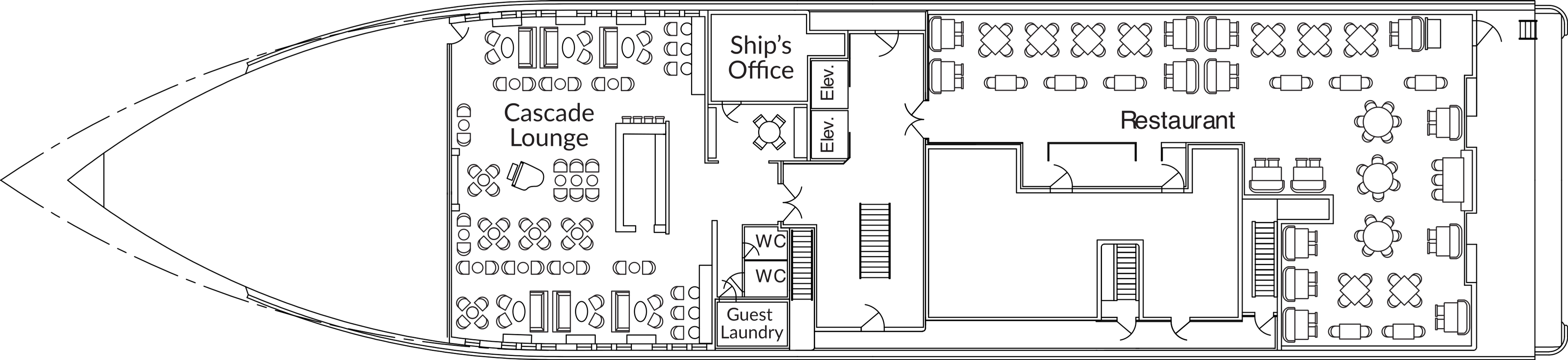 American Ranger, Deck 1: official cabin and venue layout
