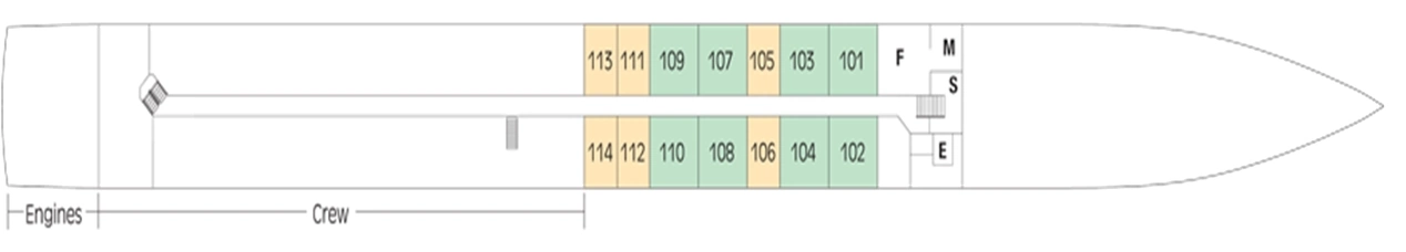 ms Inspire, Deck 1: official cabin and venue layout