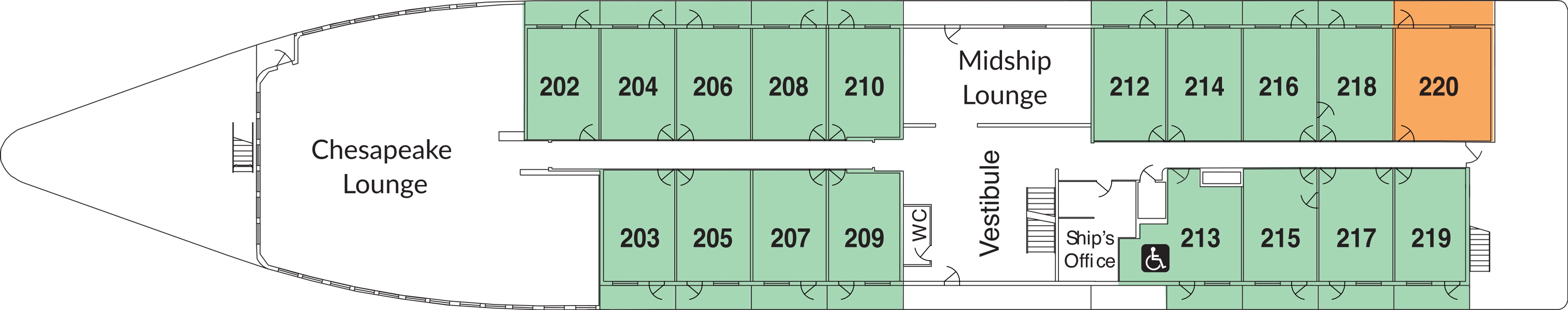 American Independence, Deck 2: official cabin and venue layout