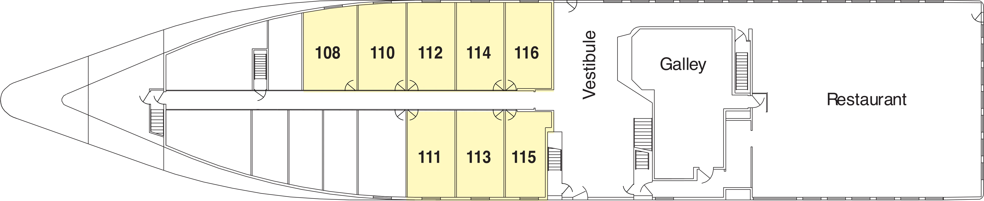 American Independence, Deck 1: official cabin and venue layout