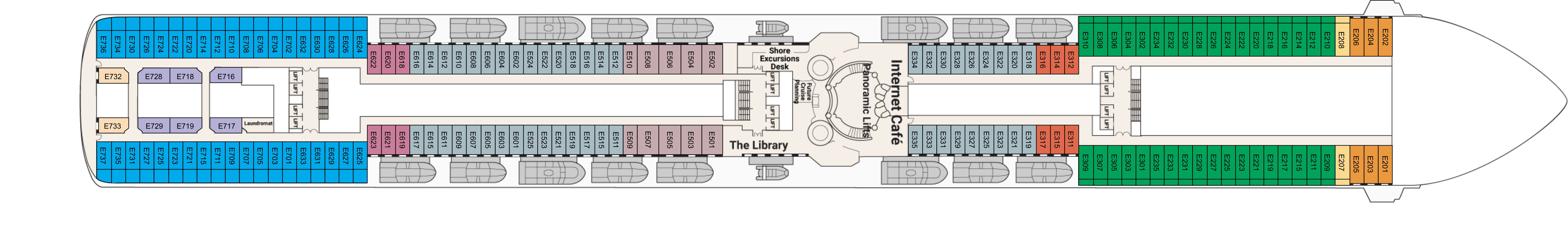 Island Princess, Deck 8: official cabin and venue layout