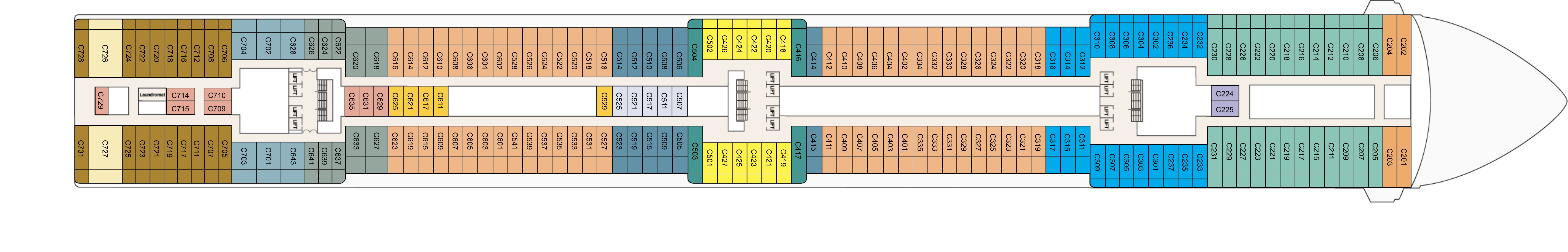 Island Princess, Deck 10: official cabin and venue layout