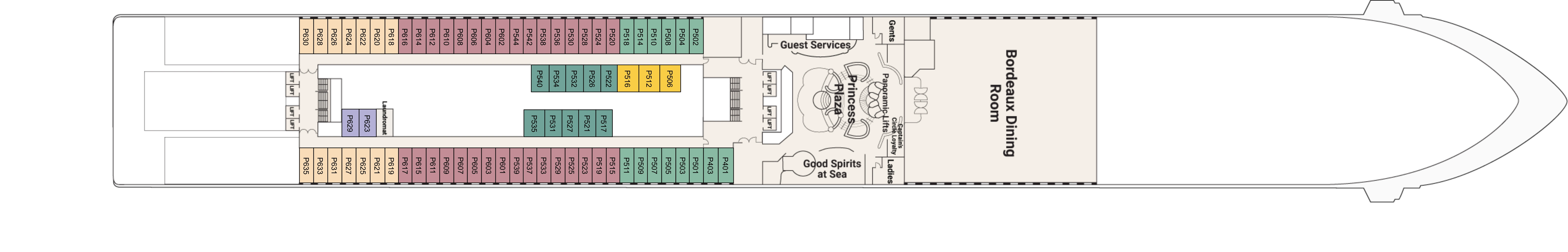 Island Princess, Deck 5: official cabin and venue layout