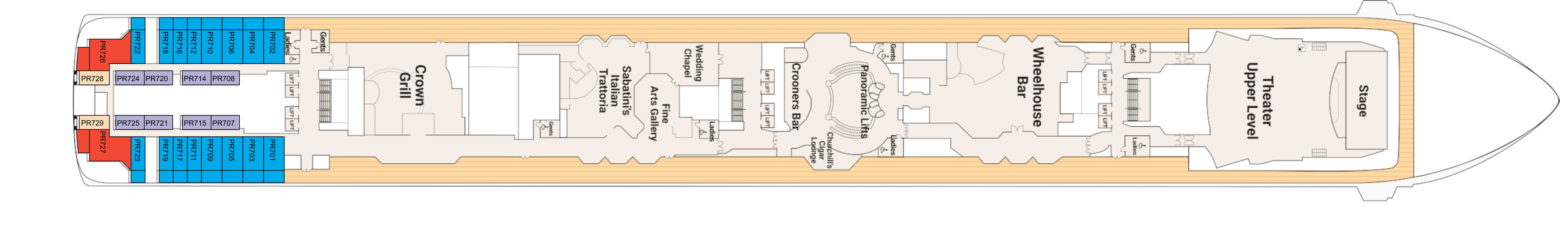Island Princess, Deck 7: official cabin and venue layout