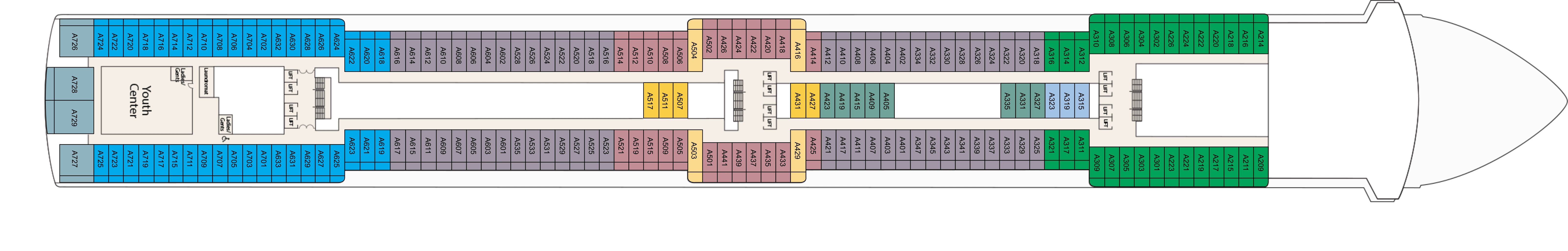 Island Princess, Deck 12: official cabin and venue layout