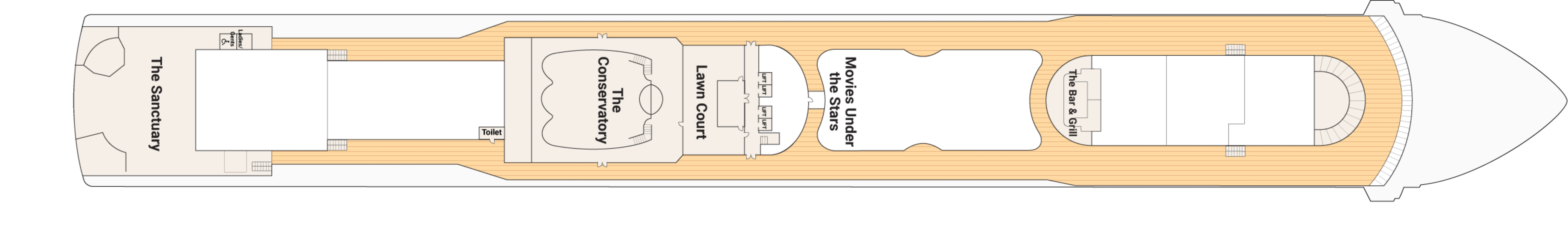 Island Princess, Deck 15: official cabin and venue layout