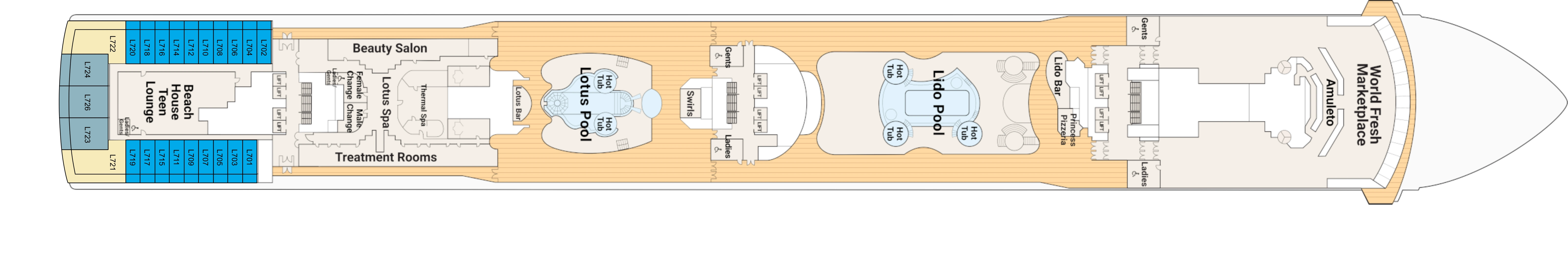 Island Princess, Deck 14: official cabin and venue layout