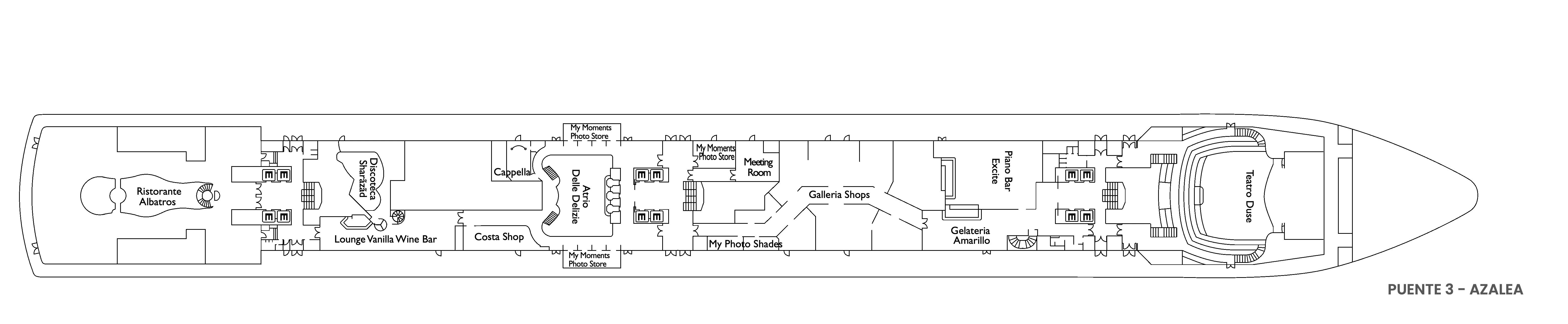 Costa Deliziosa, Deck 3: official cabin and venue layout