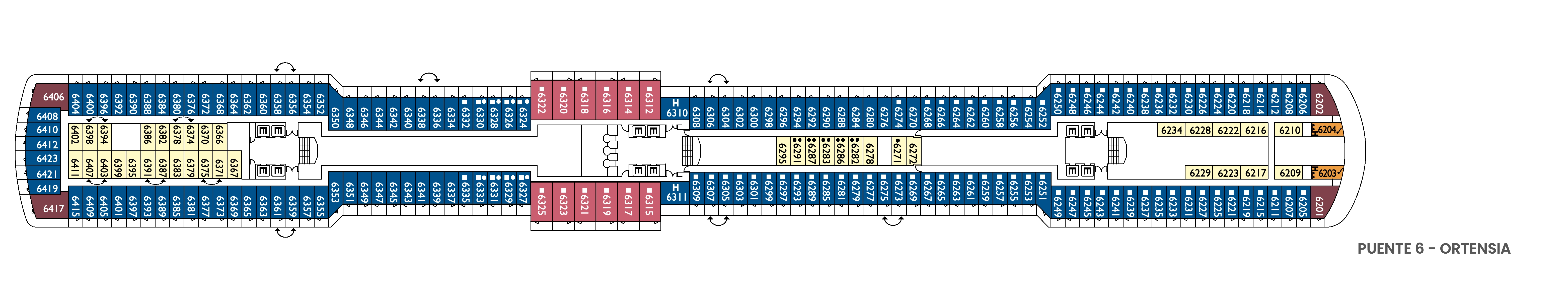 Costa Deliziosa, Deck 6: official cabin and venue layout