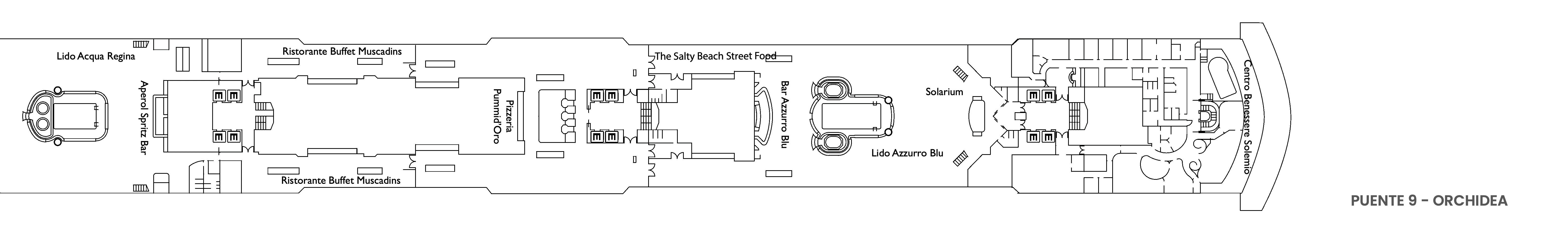 Costa Deliziosa, Deck 9: official cabin and venue layout