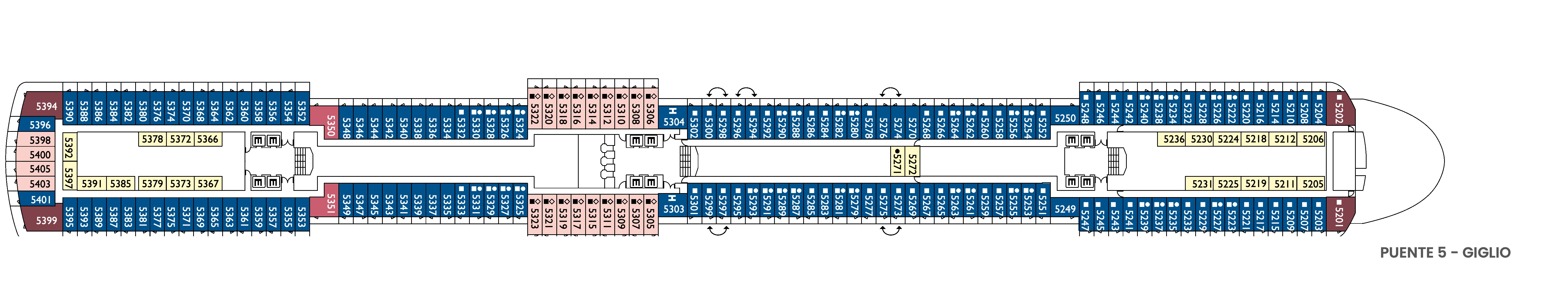 Costa Deliziosa, Deck 5: official cabin and venue layout