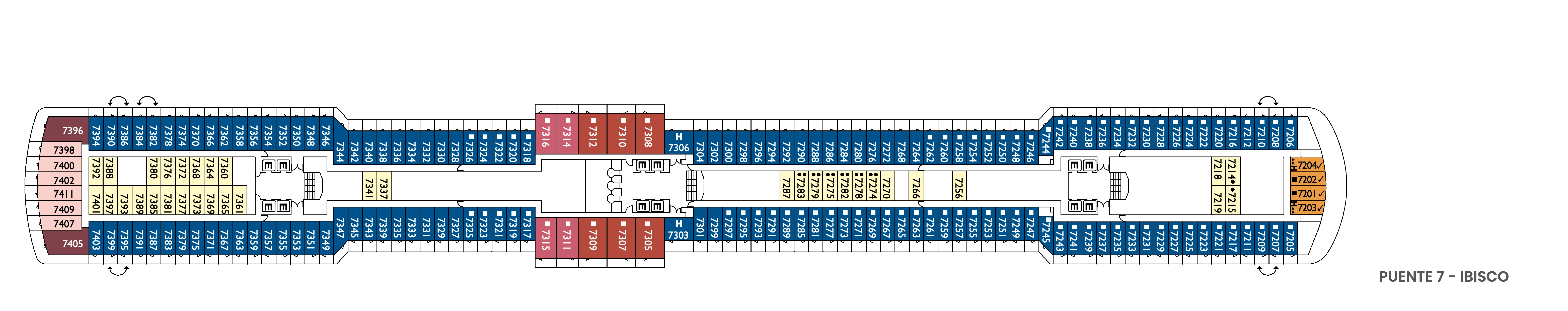 Costa Deliziosa, Deck 7: official cabin and venue layout