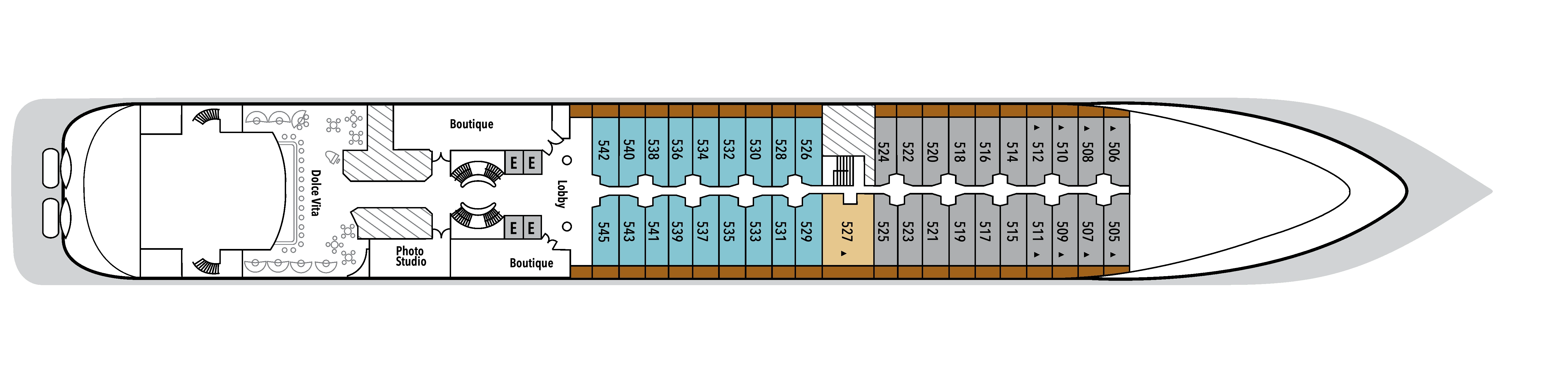 Silver Wind, Deck 5: official cabin and venue layout