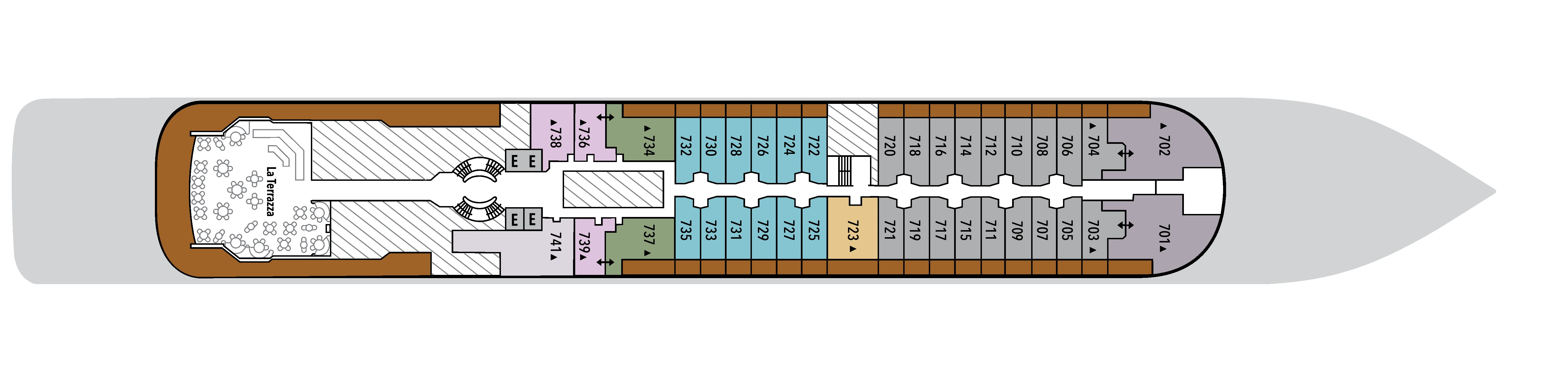 Silver Wind, Deck 7: official cabin and venue layout