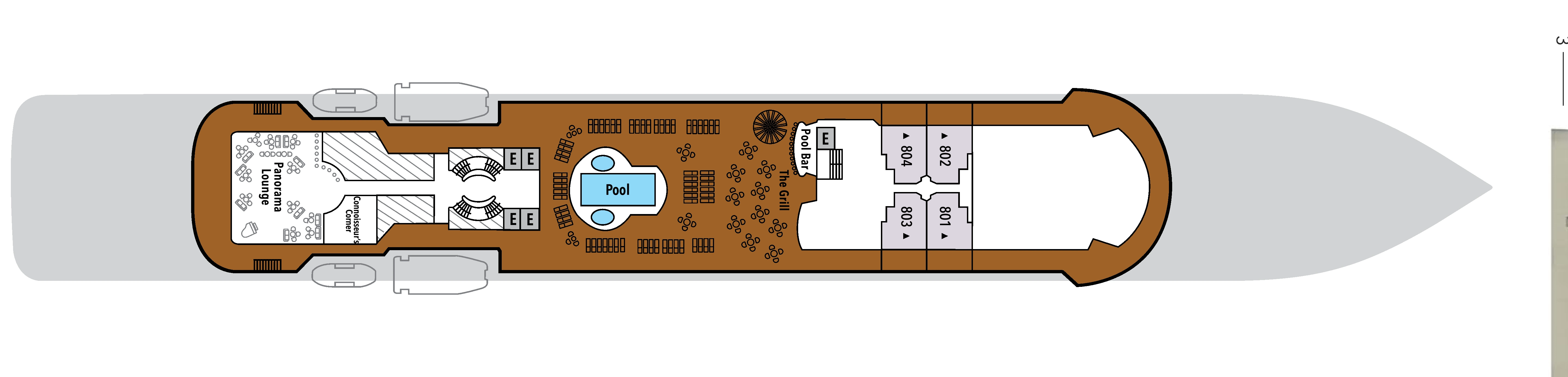 Silver Wind, Deck 8: official cabin and venue layout