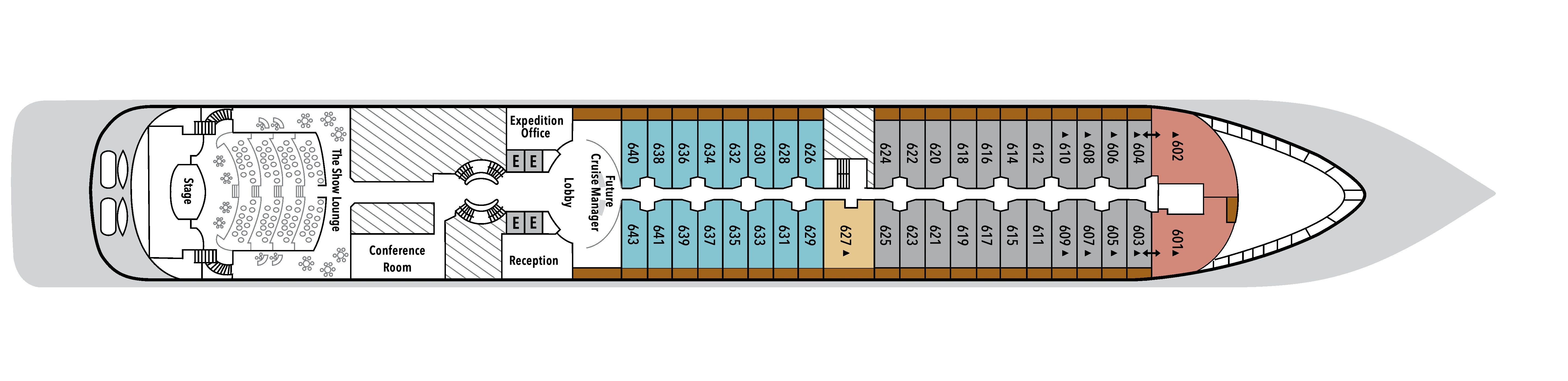 Silver Wind, Deck 6: official cabin and venue layout