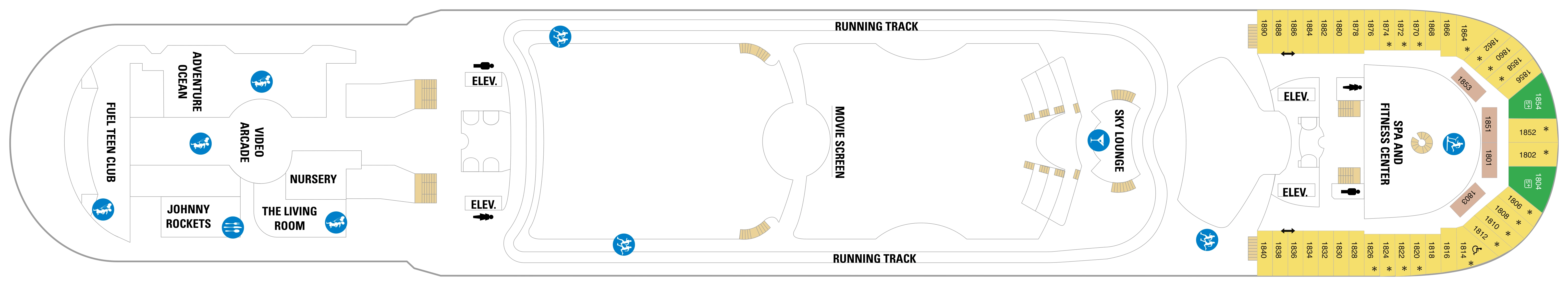 Independence of the Seas, Deck 12: official cabin and venue layout