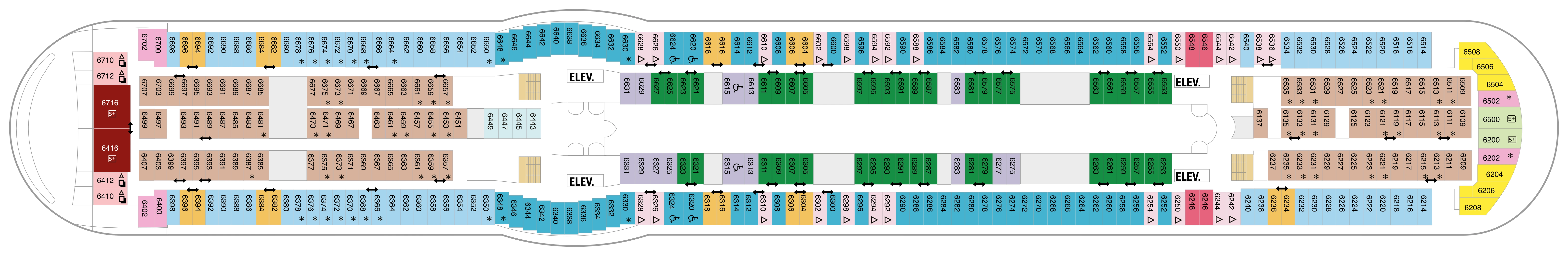 Independence of the Seas, Deck 6: official cabin and venue layout
